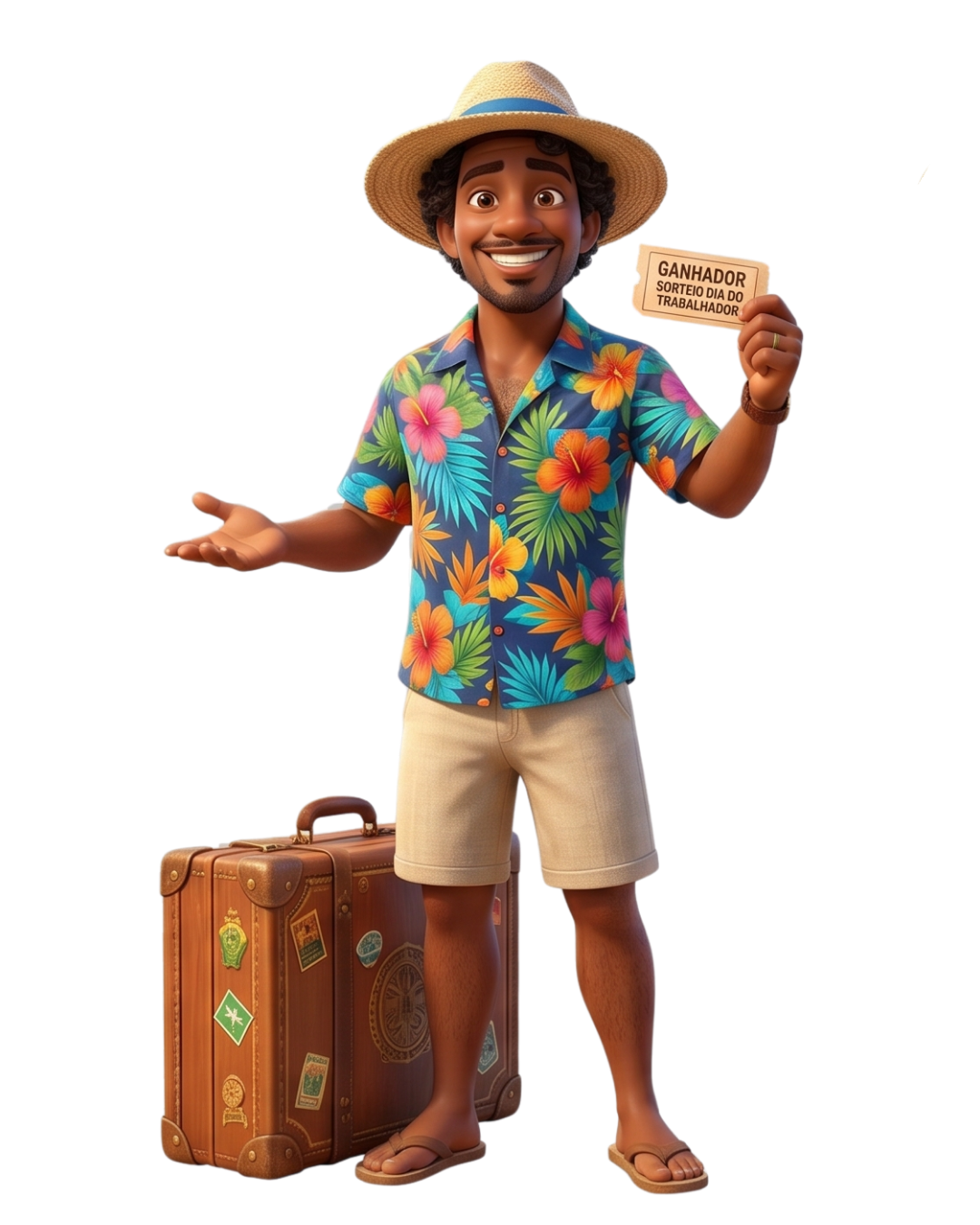 Mascote da campanha segurando cupom do sorteio