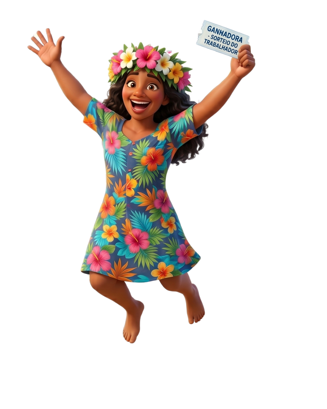 Mascote feminina comemorando a campanha