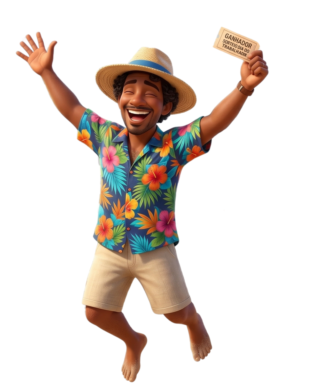 Mascote pulando de alegria representando descanso e viagem