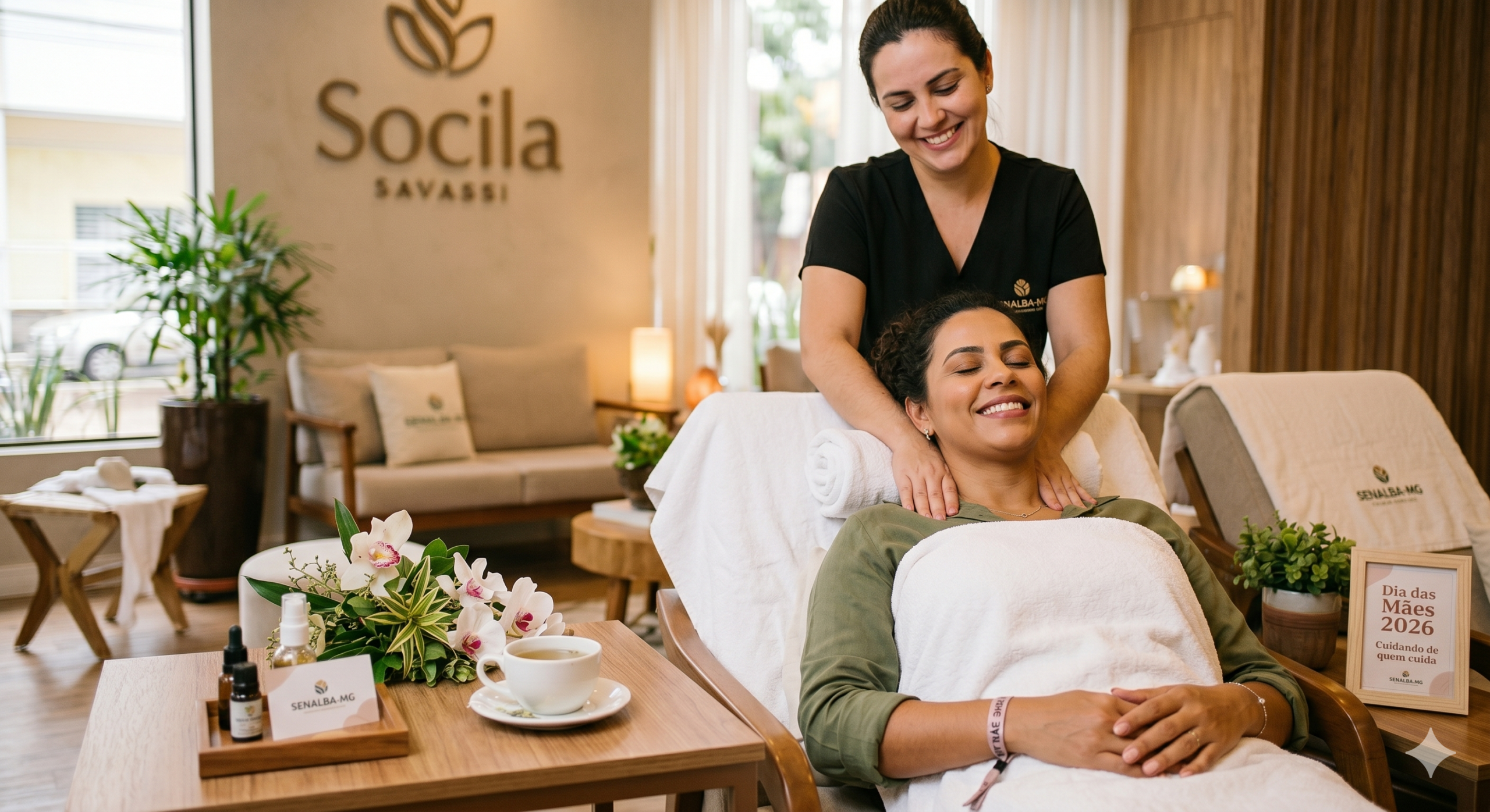 Mãe recebendo atendimento de bem-estar no salão