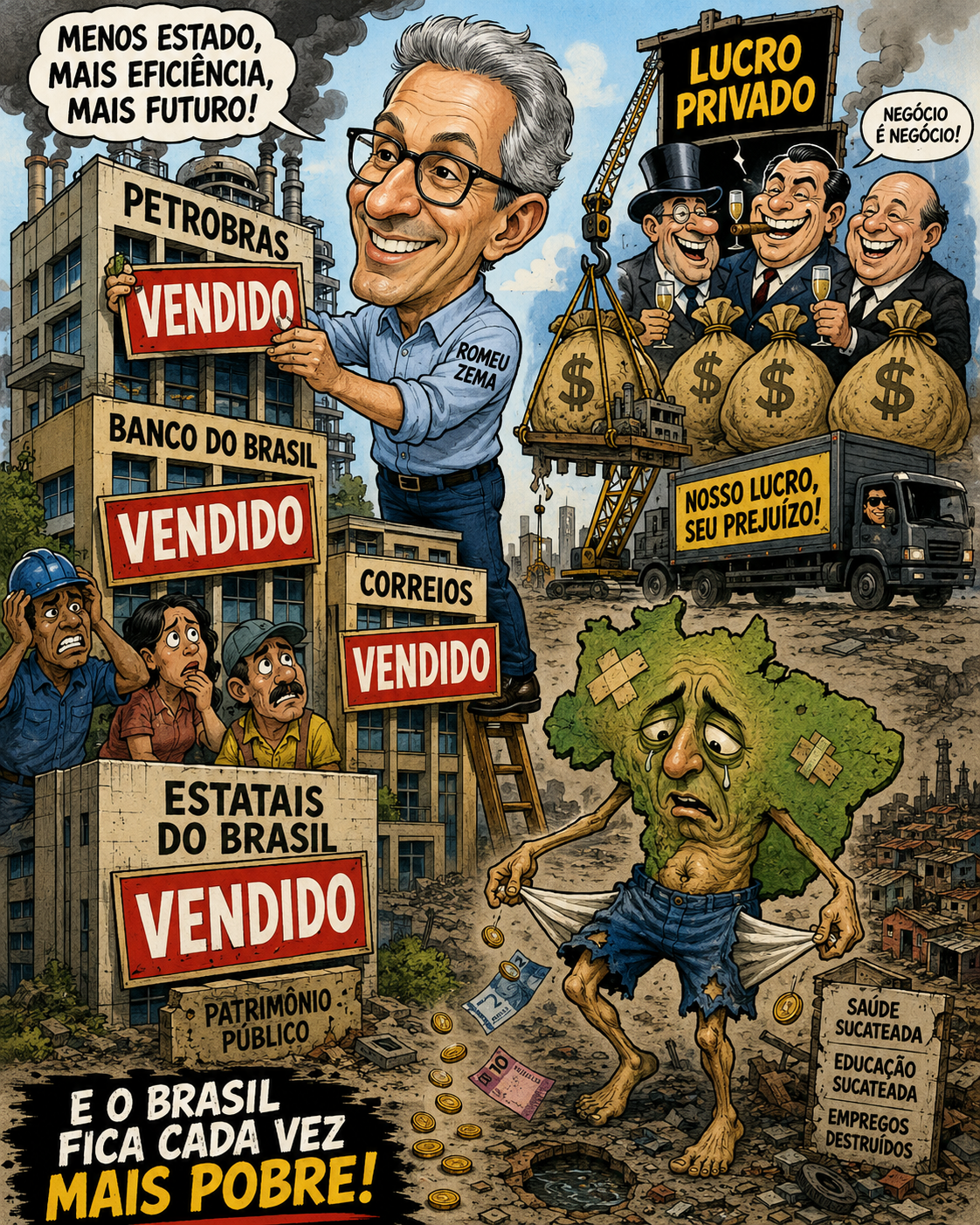 Charge: Zema vendendo as empresas públicas brasileiras